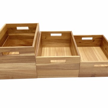 Premium Acacia Wood Storage Bins Set of 3 - Durable & Versatile Organization